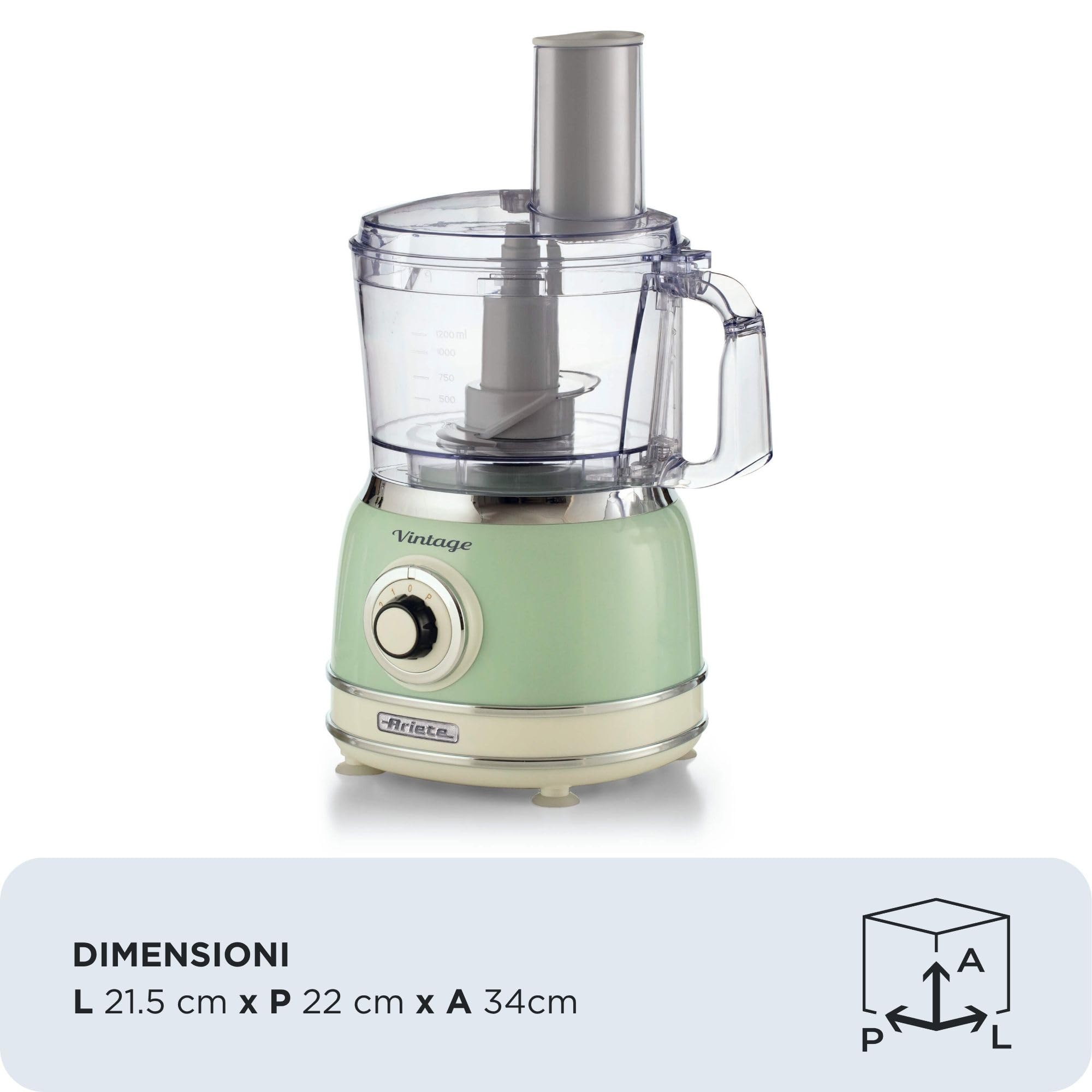 Ariete 1781 Robot da cucina Vintage, 1000W, Capacità 1,2 L, Per preparazione impasti, Verde - Miniatura 3