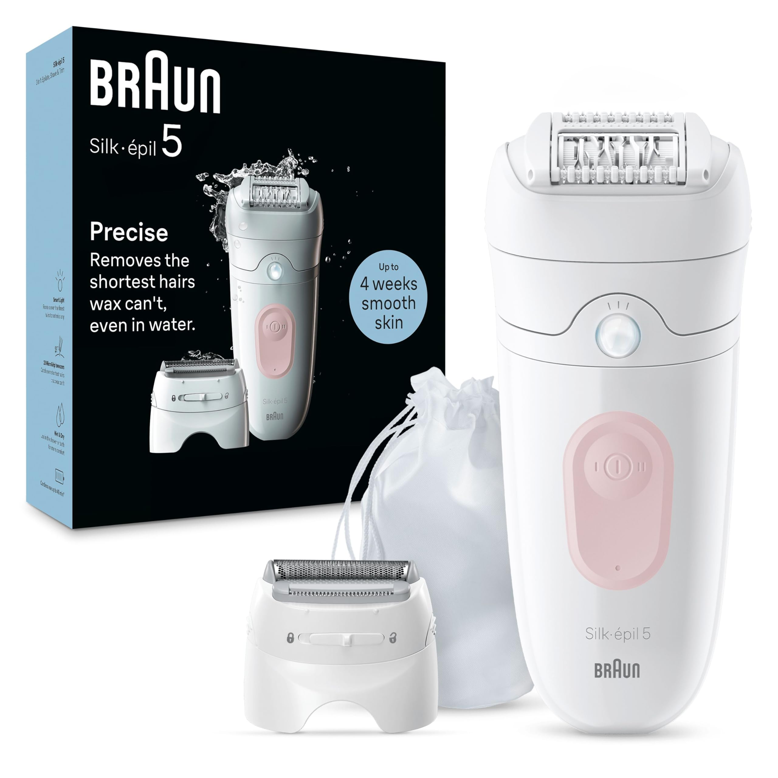 Braun Silk-épil 5 Depilatore Donna, Epilatore Elettrico Donna Per Una Epilazione Semplice, Wet & Dry, Pelle Liscia a Lungo, Con Testina Per Rasoio Donna, 5-030, Bianco/Rosa - Immagine 1