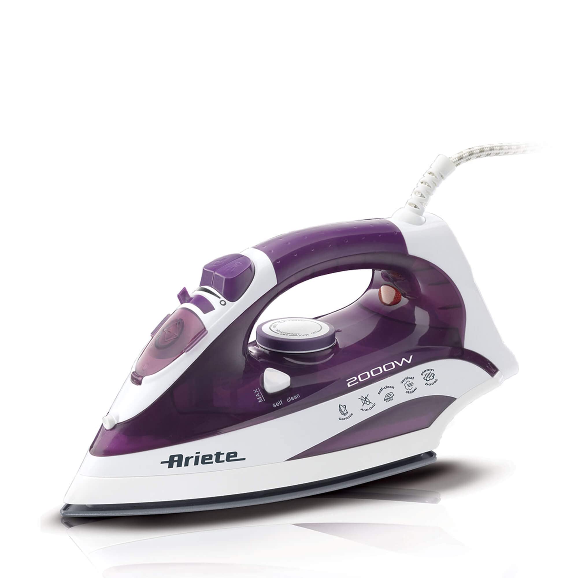 Ariete 6235 Steam Iron 2000W, Ferro da stiro, 2000W, Serbatoio 300ml, Funzione Auto-pulizia, Bianco/Viola - Immagine 1