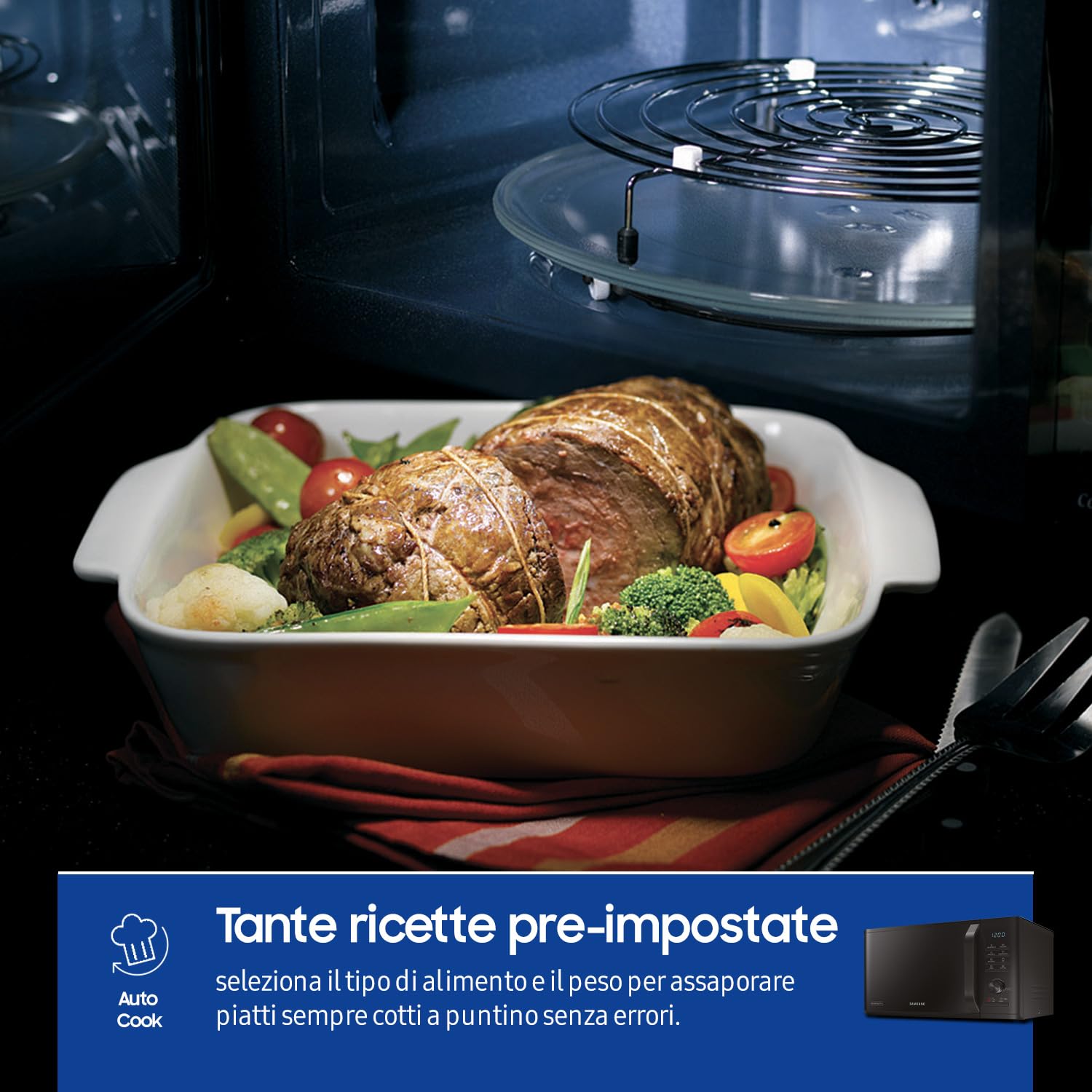 Samsung Forno a Microonde Grill Advanced, MG23K3515CK/ET, Cottura Croccante, AutoCook, Microonde + Grill 800 W + 1100 W, 23 L, 49l x 27,5h x 39p cm, Nero - Miniatura 5
