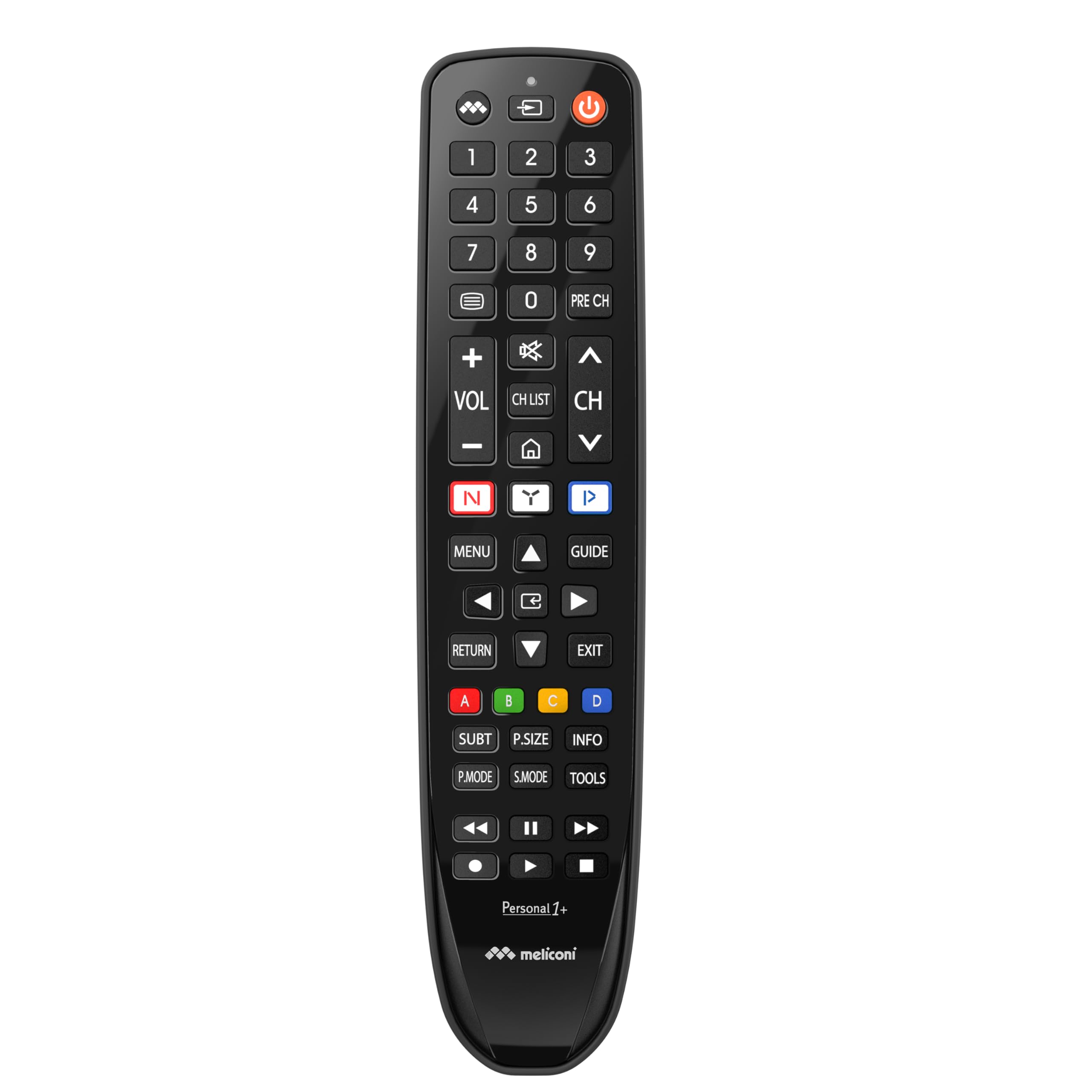 Meliconi Gumbody Personal 1+ Telecomando per TV Samsung, Pronto all’Uso, Nessuna Programmazione, Funzione Learn, Antiurto in Gomma, Controllo Completo Smart TV