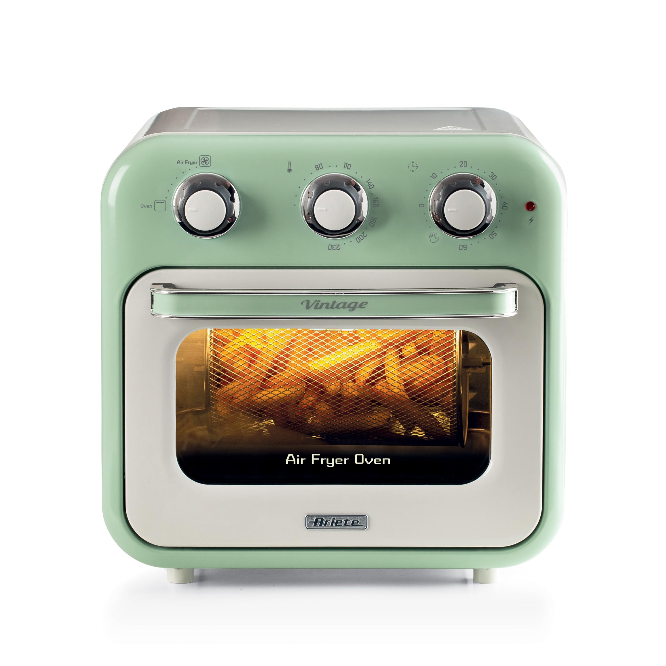 Ariete 4632 Friggitrice ad aria e forno Vintage, 1400W, 2in1, Capacità 16L, Accessori inclusi, Timer 60 minuti, Doppio vetro, Verde