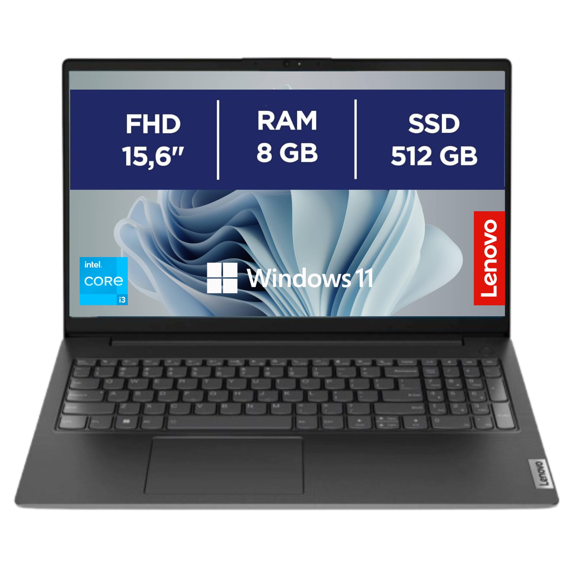 Lenovo, Notebook Pc Portatile, Display 15,6" Full HD, Intel i3-1315U 6 Core 3.3 Ghz, Ram 8 GB DDR4, 512 GB SSD NVMe, Win 11 Pro