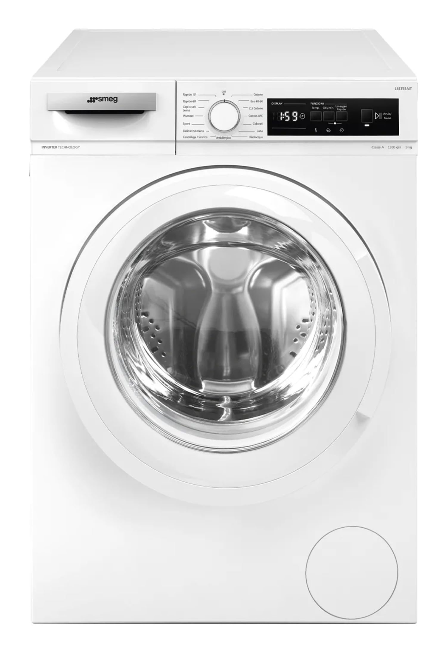Smeg LB1T92AIT Lavatrice 9 kg, Carica Fontale, 1200 giri, Colore Bianco, Classe energetica A
