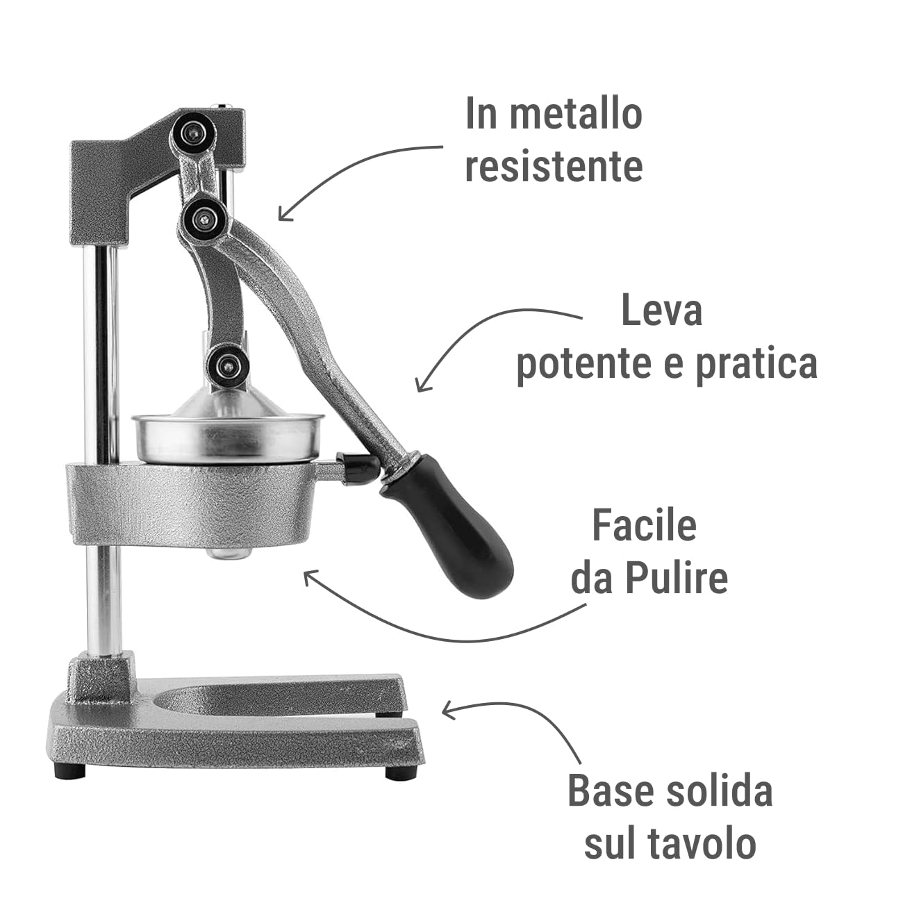 H&H Spremimelograno Professionale a Leva – In Metallo, Colore Grigio, Design Robusto 29x40 cm – Ideale per Melograni, Agrumi, Uso Domestico e Professionale - Miniatura 3