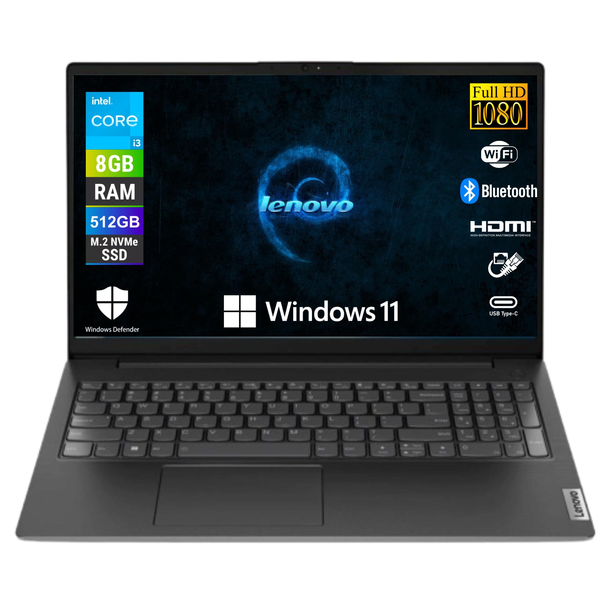 Lenovo, Notebook Pc Portatile, Display 15,6" Full HD, Intel i3-1315U 6 Core 3.3 Ghz, Ram 8 GB DDR5, 512 GB SSD NVMe, Win 11 Pro
