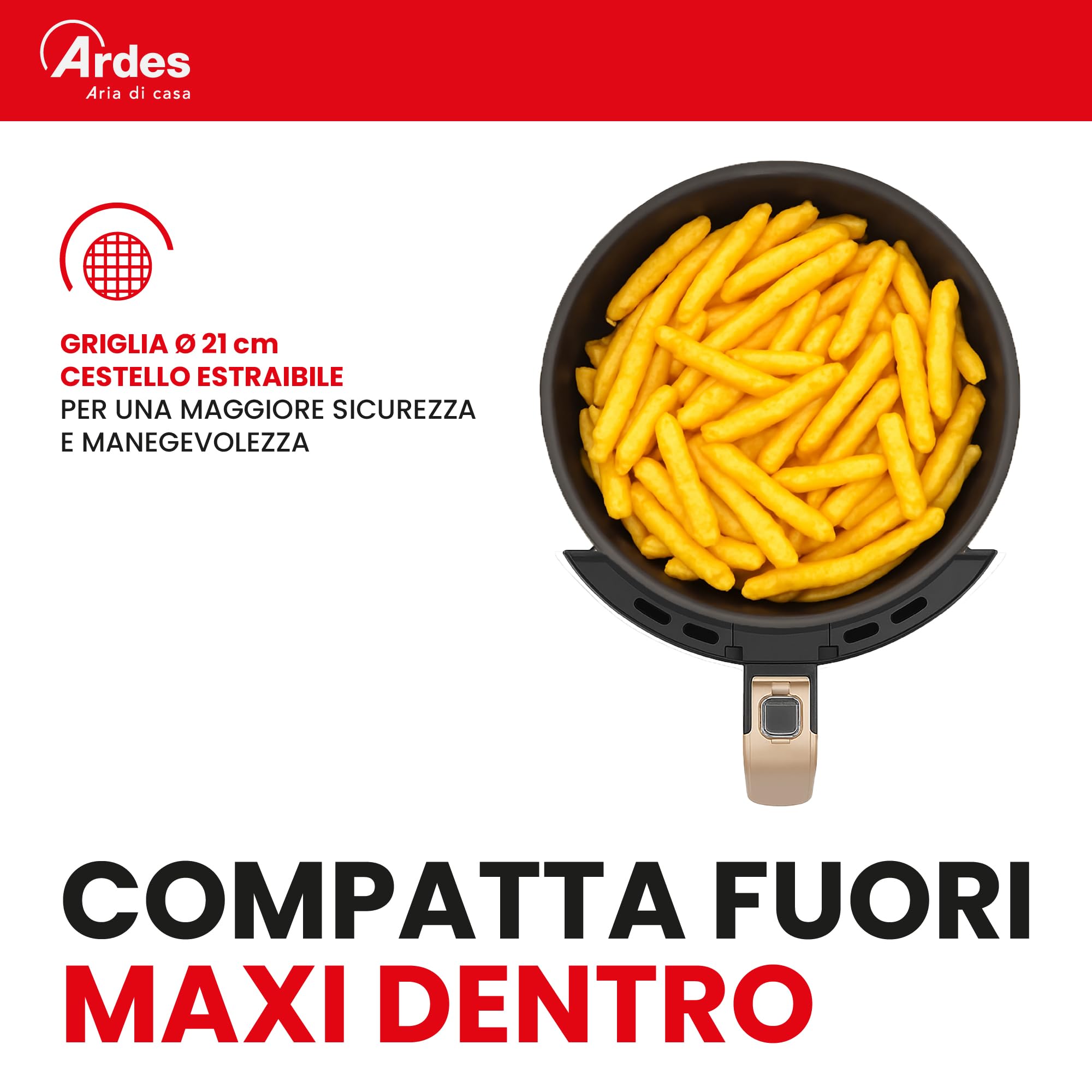 Ardes Eldorada Maxi AR1K33 - Friggitrice ad aria 5 litri - Airfryer con tecnologia Rapid Air - Air fryer 7 in 1, temperatura e timer regolabili, display digitale touch - Miniatura 4