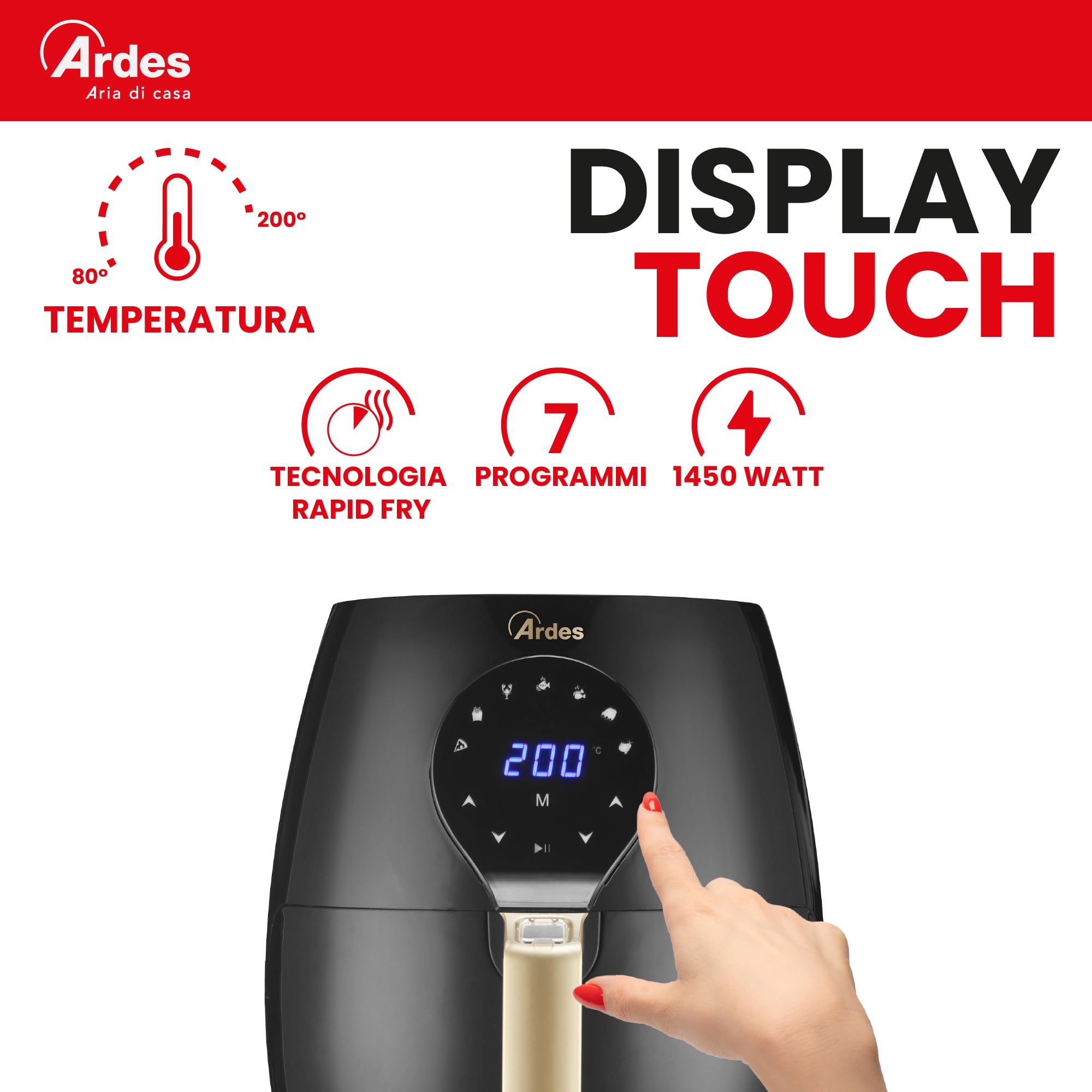 Ardes Eldorada Maxi AR1K33 - Friggitrice ad aria 5 litri - Airfryer con tecnologia Rapid Air - Air fryer 7 in 1, temperatura e timer regolabili, display digitale touch - Miniatura 6