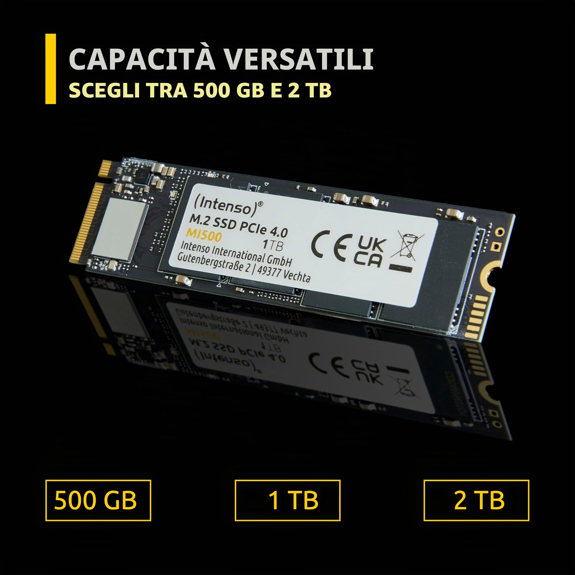 Intenso MI500 SSD NVMe da 500 GB, SSD interno M.2, PCIe 4.0 Gen4x4, lettura 5300 MB/s, scrittura 4000 MB/s, unità a stato solido, 500 GB - Miniatura 3