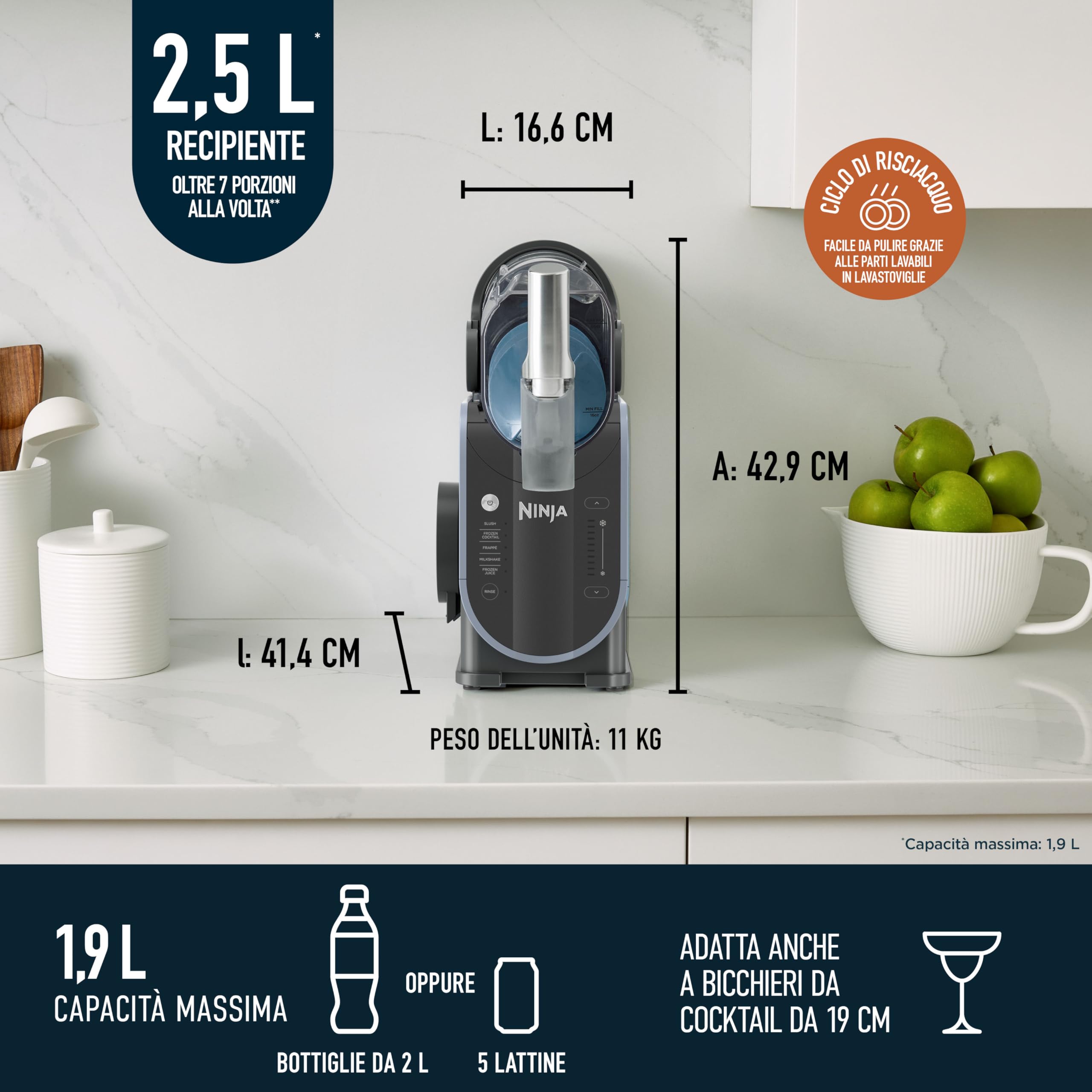 Ninja SLUSHi, Macchina per Granite e Frozen Drink, 1,9L, Blu/Grigio - Miniatura 8