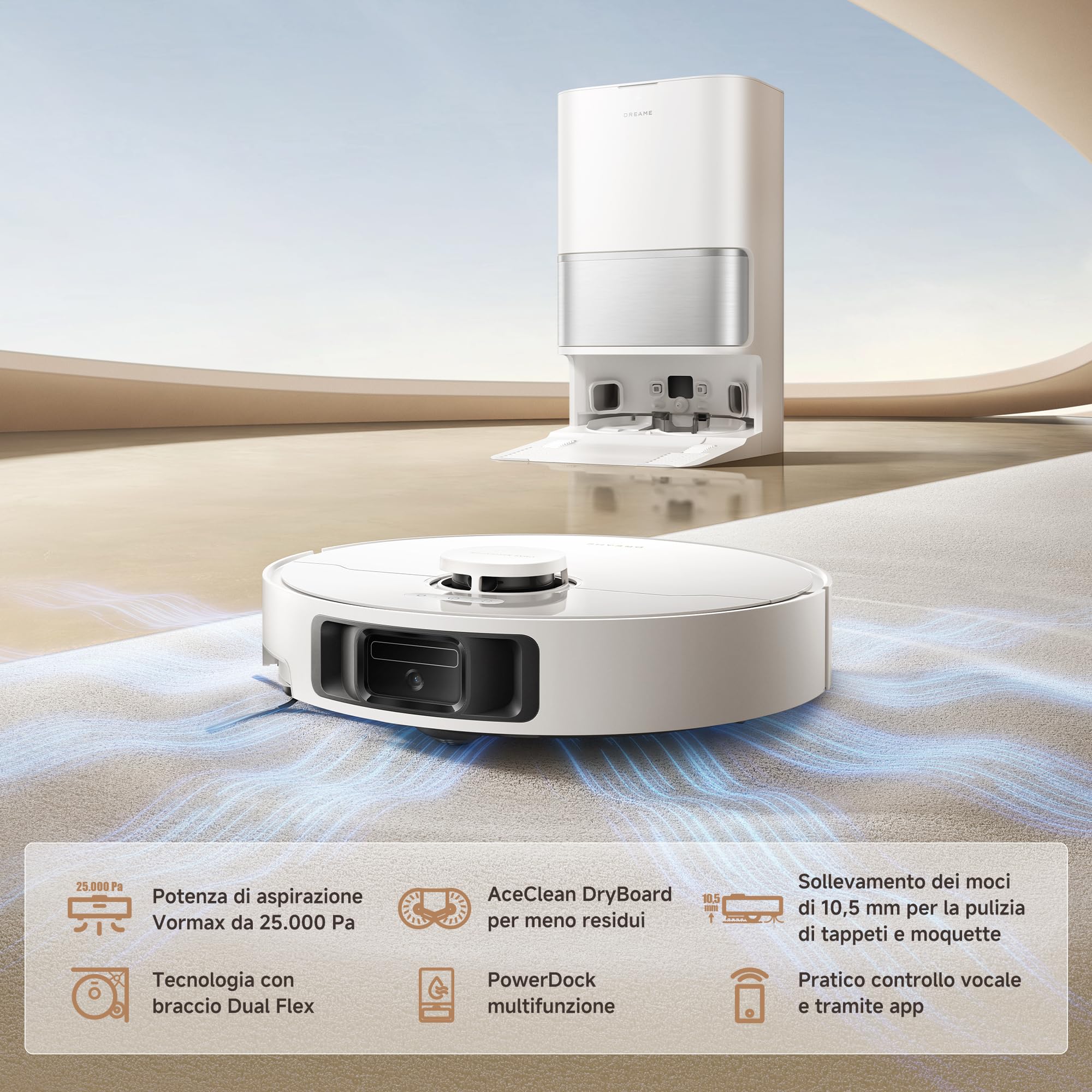 DREAME L10s Ultra Gen 3 Kit-A Robot Aspirapolvere e Lavapavimenti,Aspirazione da 25.000 Pa,Spazzola Laterale e Moci Estensibili,Stazione di Pulizia Automatica All-in-One,Controllo Vocale e tramite App - Miniatura 2