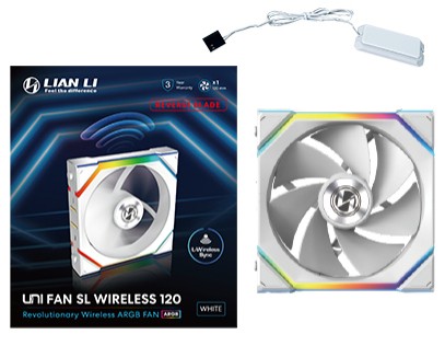 Ventola Lian Li UNI FAN SL Ventola Wireless ARGB PWM Lama Inversa 120mm Bianco - Immagine 1