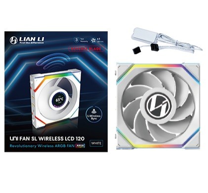 Ventola Lian Li UNI FAN SL Ventola LCD Wireless ARGB PWM Lama Inversa 120mm Bianco - Immagine 1