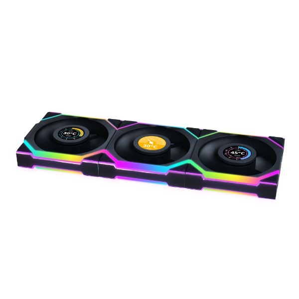 Ventola Lian Li UNI FAN SL Wireless LCD ARGB PWM Kit Da 3 Con Controller 120mm Nero - Immagine 1
