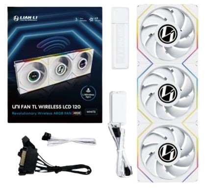 Ventola Lian Li UNI FAN TL Wireless LCD 120mm ARGB PWM Kit Da 3 Bianco - Immagine 1