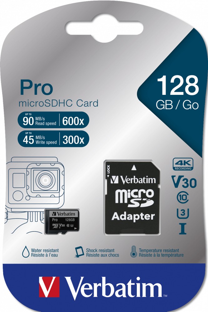 MICRO SDXC VERBATIM 128GB CARD PRO UHS-3 CLASS 10 - Immagine 1