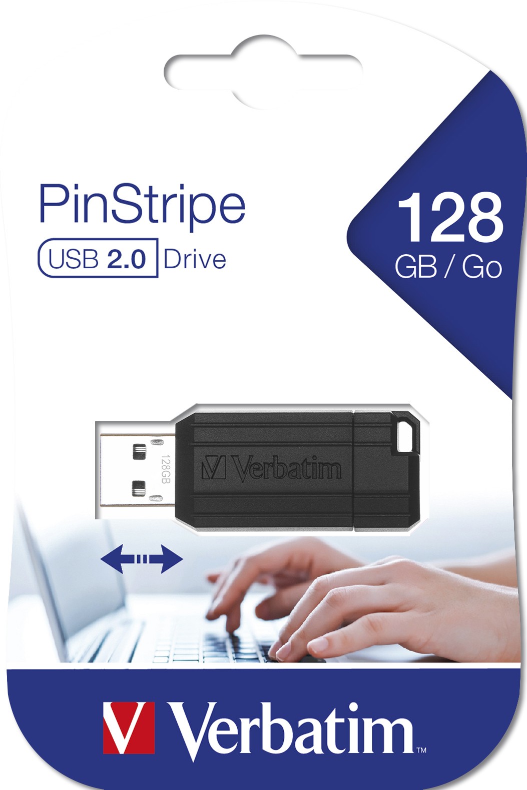 USB VERBATIM 128GB DRIVE 2.0 PINSTRIPE BLACK - Immagine 1
