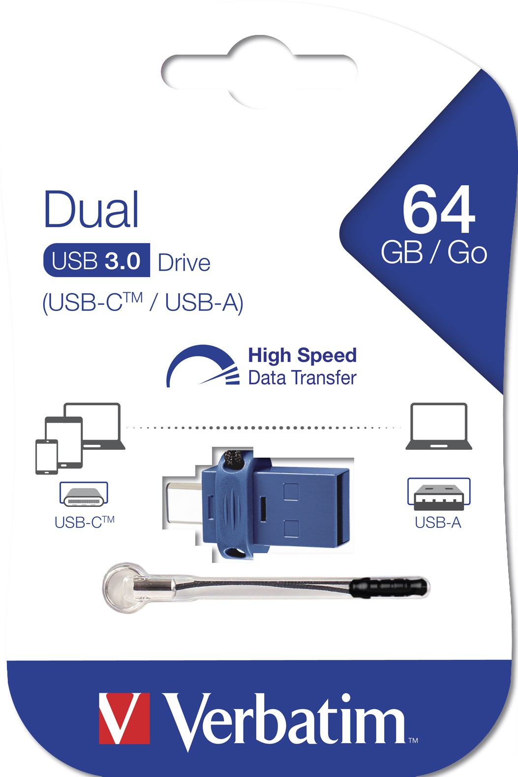USB VERBATIM 64GB USB DRIVE 3.0 STORE N GO DUAL - Immagine 1