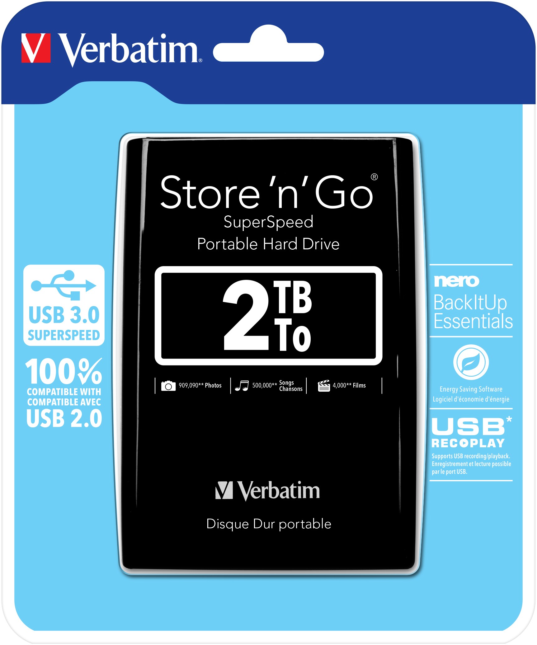HARD DISK ESTERNO VERBATIM 2TB STORE N GO 2.5 USB 3.0 BLACK - Immagine 1