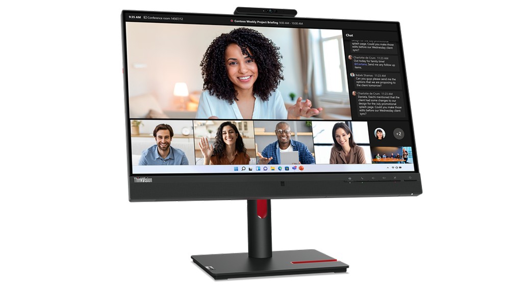 Monitor Lenovo ThinkVision T24mv-30 24'' Full HD IPS HDMI DisplayPort USB-C Pivot Webcam LED Nero - Immagine 1