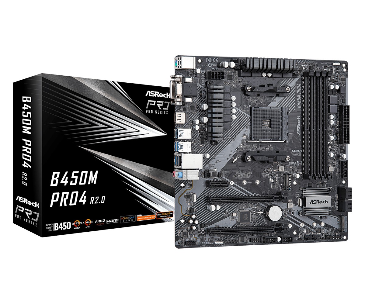 Scheda Madre ASROCK B450M PRO4 R2.0socket AM4 - Immagine 1