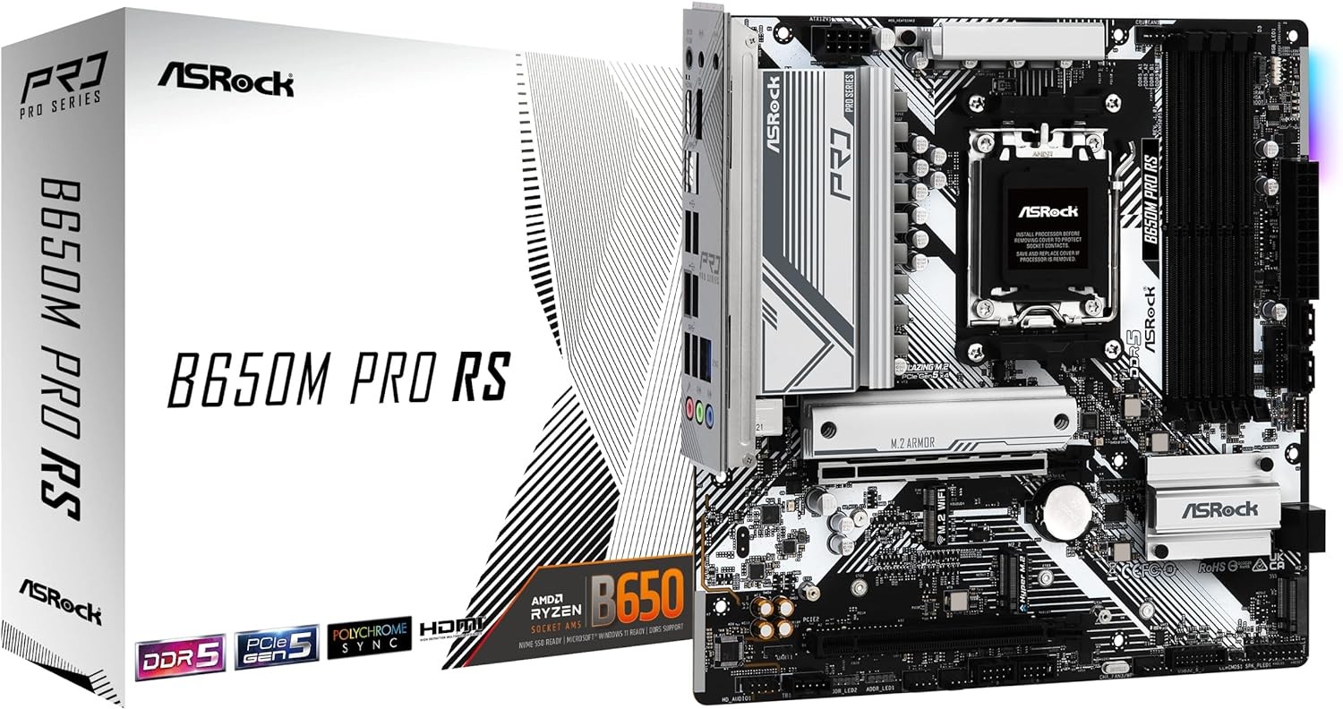 Scheda Madre ASRock B650M Pro RS AMD AM5 DDR5 Micro ATX Argento - Immagine 1