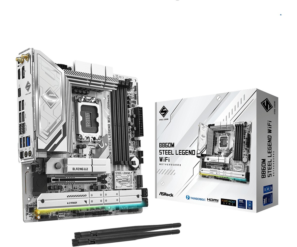 Scheda Madre ASROCK B860M Steel Legend WIFI LGA 1851 DDR5 Micro ATX Bianco - Immagine 1
