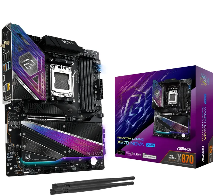 Scheda Madre ASROCK X870 Nova Phantom Gaming WiFi AM5 DDR5 ATX Nero - Immagine 1