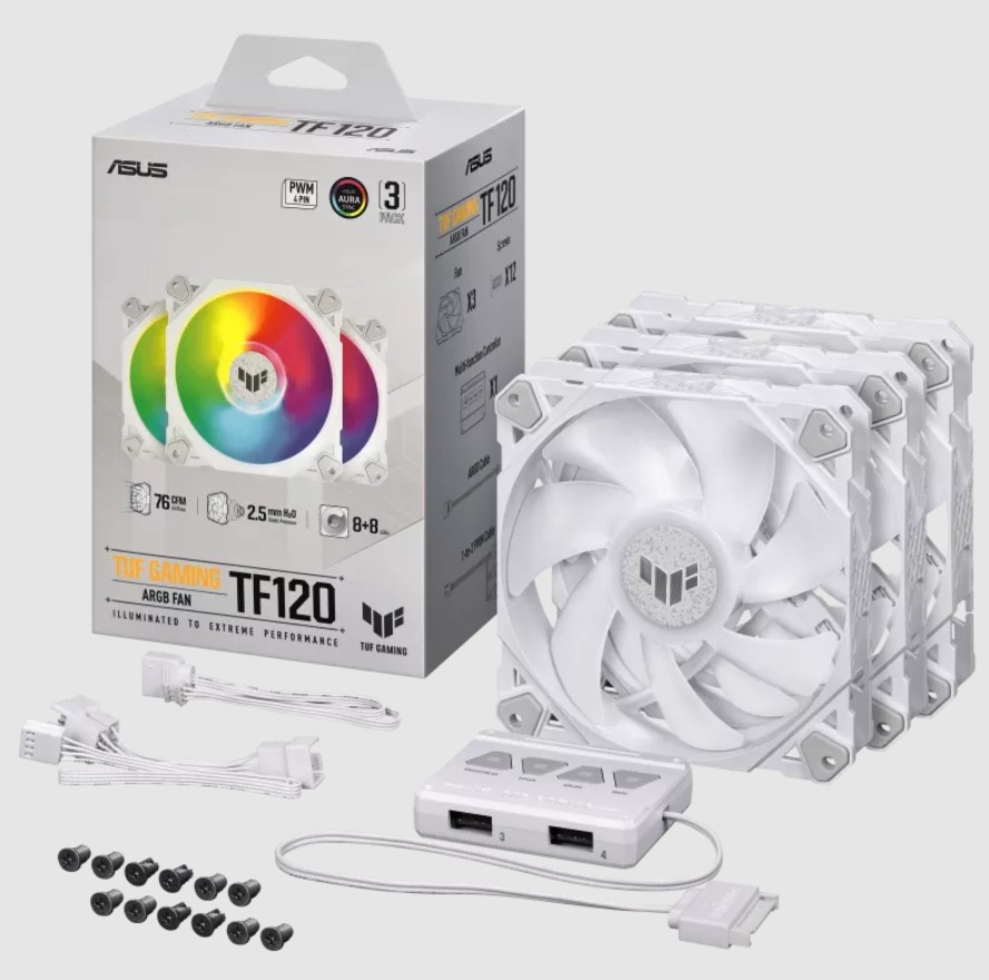 Ventola ASUS TUF Gaming TF120 ARGB RGB-Controller Kit da 3 120 mm Bianco - Immagine 1