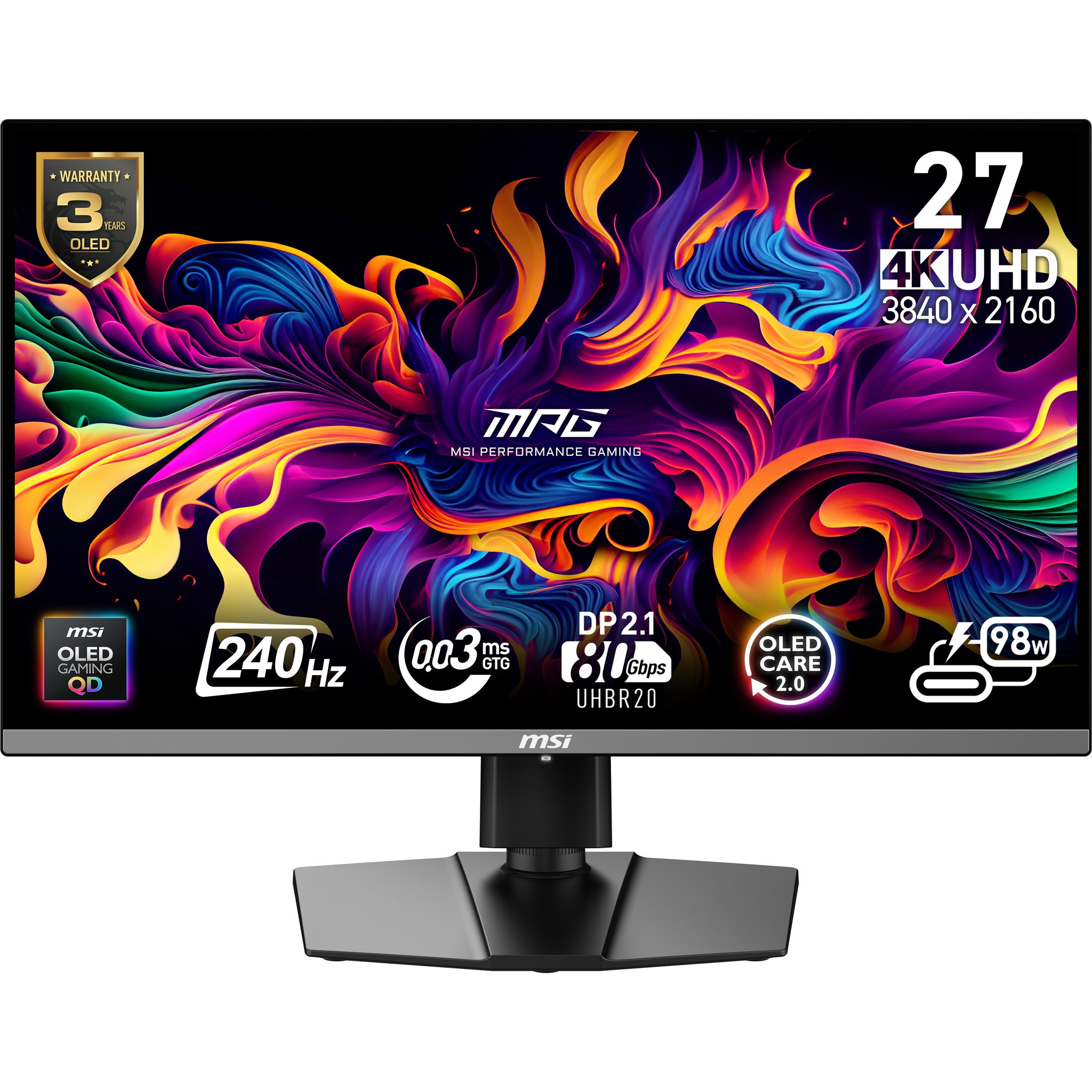 Monitor MSI MPG 272URXDE QD-OLED 27 Gaming 4K 240Hz OLED G-SYNC - Immagine 1