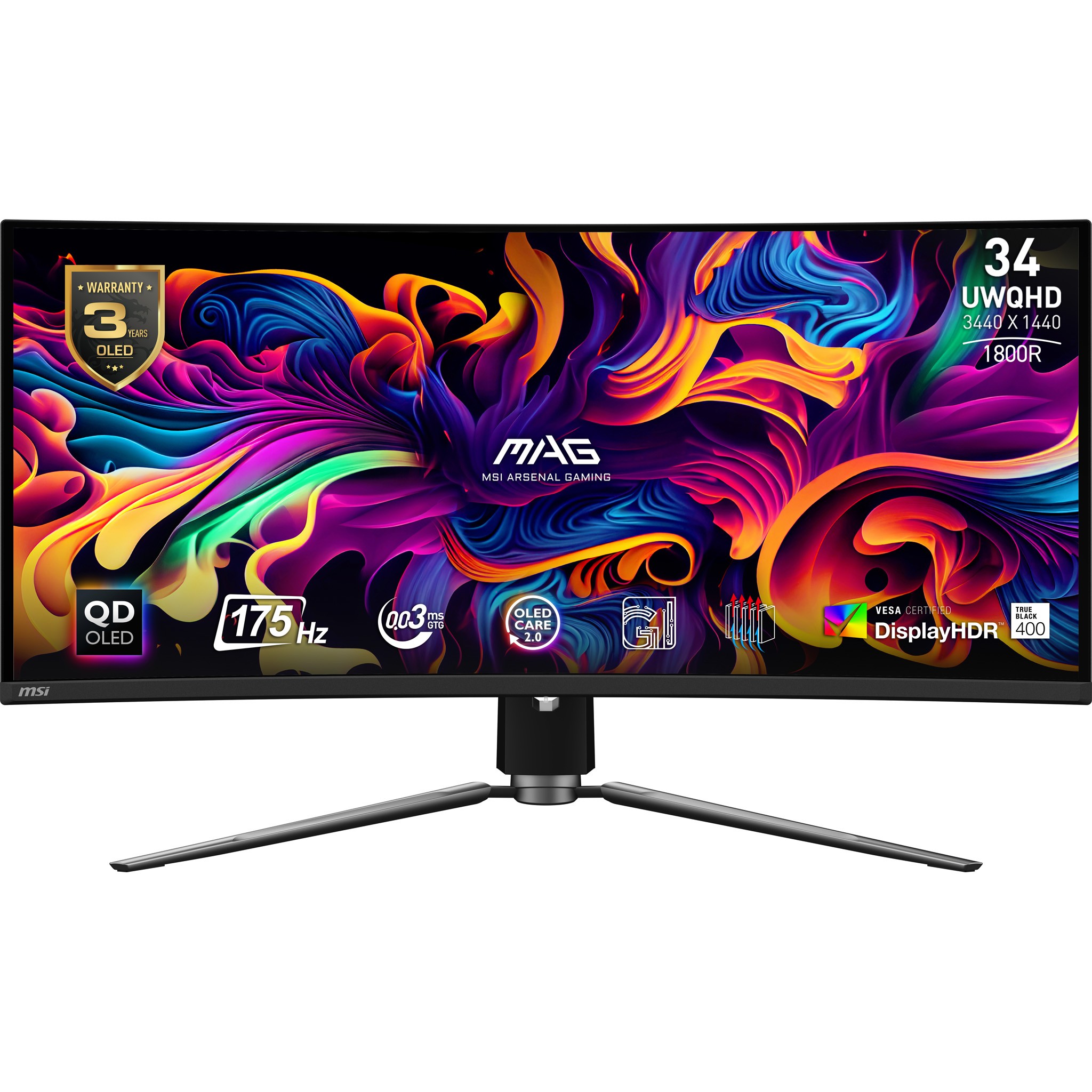 Monitor Msi MAG 341CQPDE 34'' UWQHD QD-OLED Curvo Adaptive-Sync HDR Nero - Immagine 1