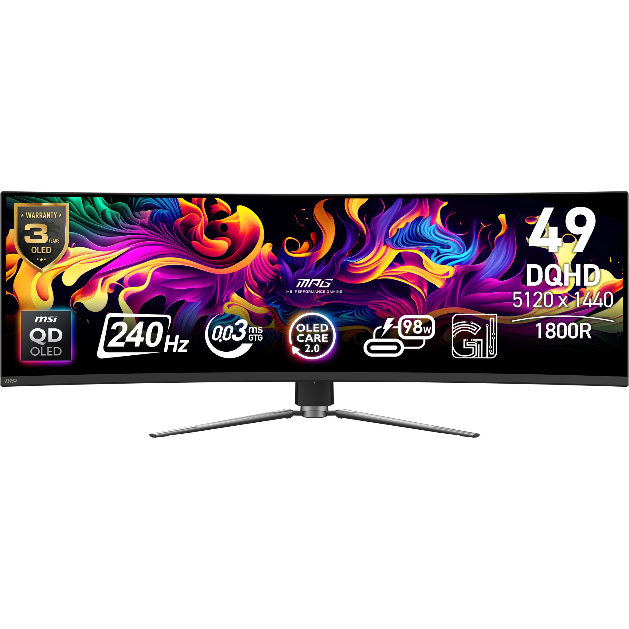 Monitor MSI MPG 491CQPXDE QD-OLED 49 Nero DQHD Curvo USB-Hub USB-C 240Hz - Immagine 1