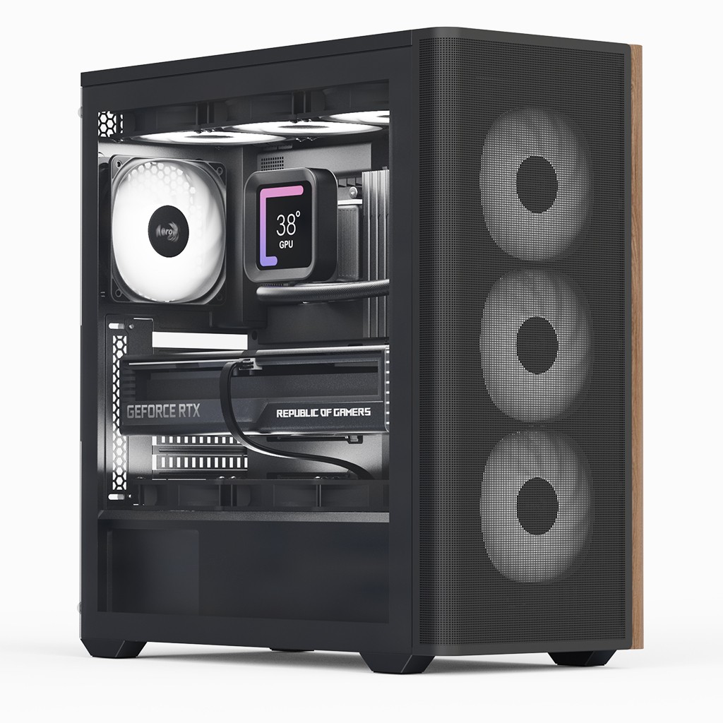 Case Aerocool D501A-G-BK-v2 Midi Tower Nero Legno - Immagine 1