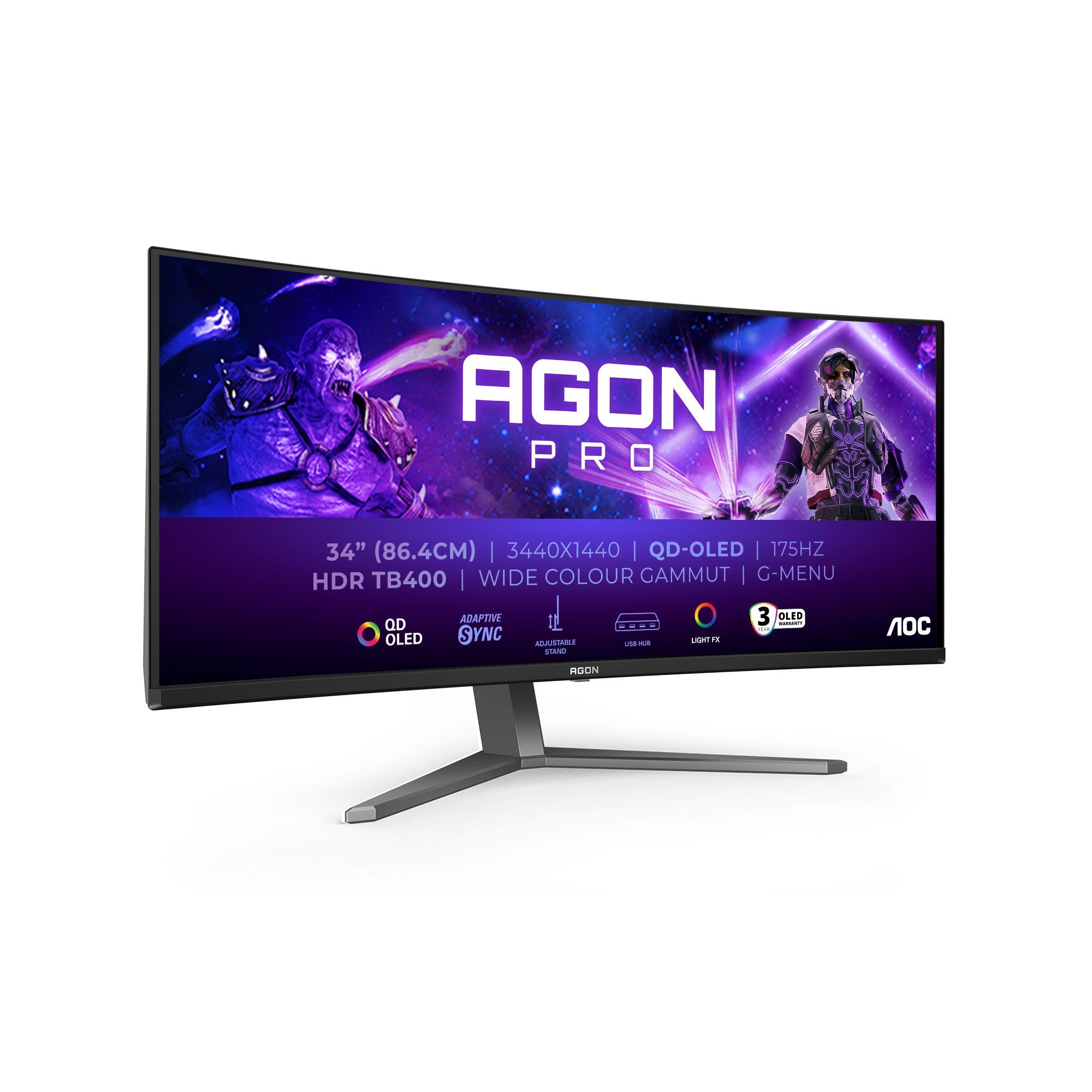 Monitor AOC OLED PRO AG346UCD 34 dunkelGrigio Nero WQHD QD-OLED Curvo USB Hub 175Hz - Immagine 1