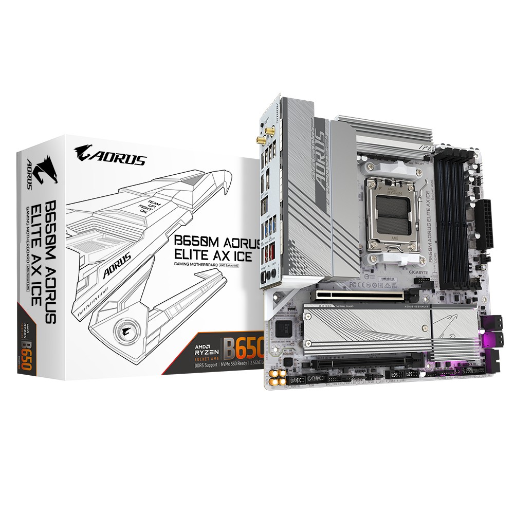 Scheda Madre Gigabyte B650M Aorus Elite AX ICE Socket AM5 DDR5 Micro Atx Bianco - Immagine 1