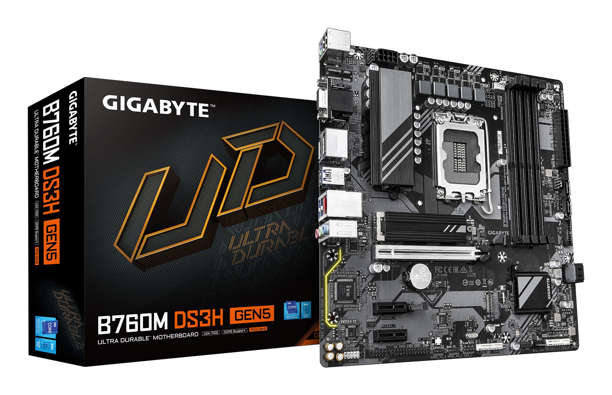 Scheda Madre Gigabyte GA-B760M DS3H GEN5 LGA1700 DDR5 Micro-ATX Nero - Immagine 1