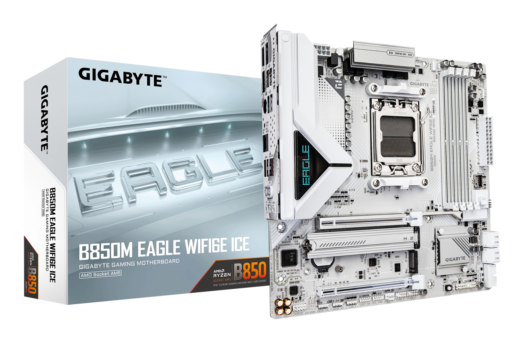Scheda Madre Gigabyte GA-B850M Eagle WF6E ICE AM5 DDR5 Micro-ATX Bianco - Immagine 1