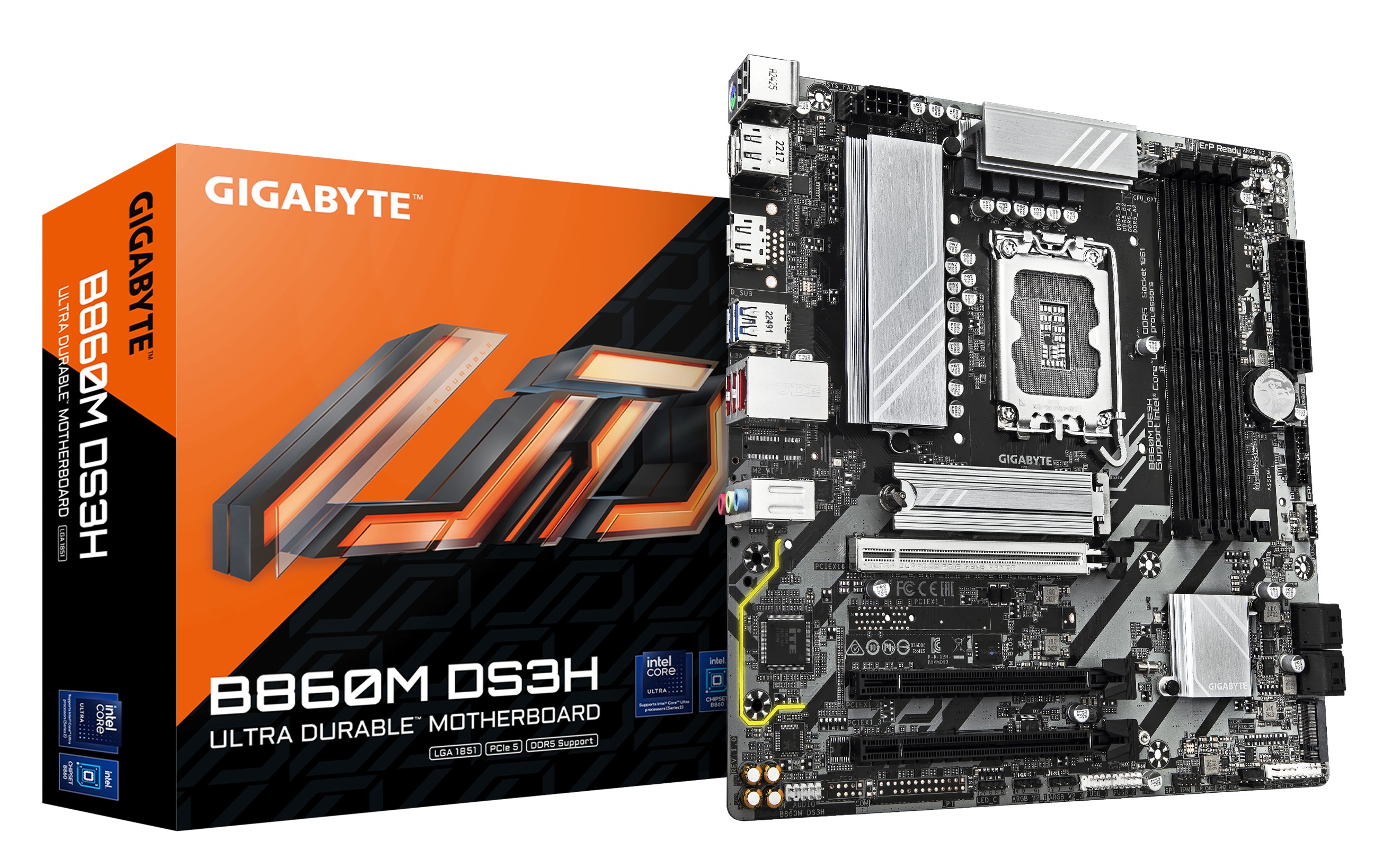 Scheda Madre GIGABYTE B860M DS3H LGA 1851 Micro-ATX DDR5 Nero - Immagine 1