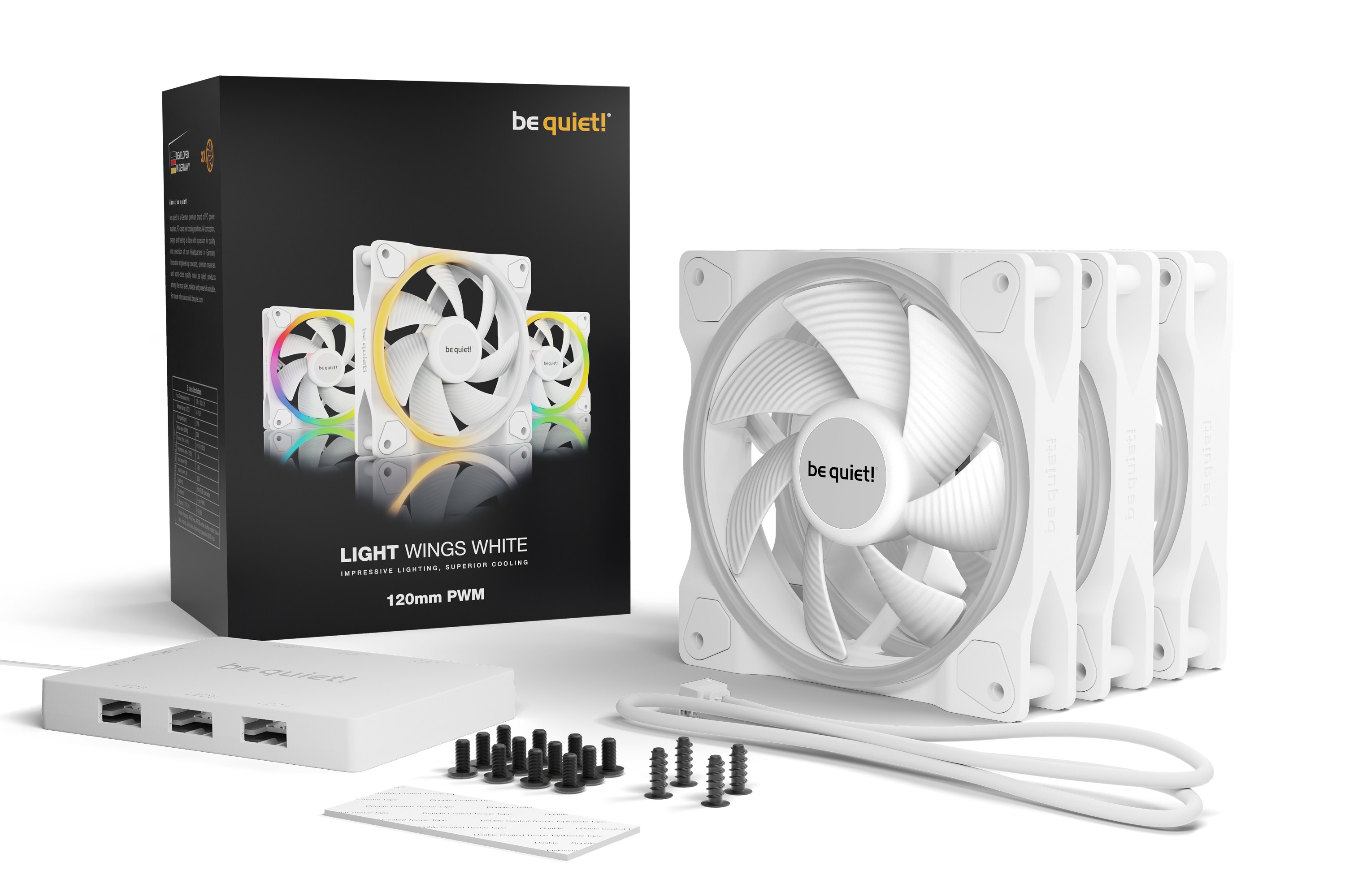 Ventola be quiet! Light Wings ARGB PWM 120mm Kit da 3 Bianco - Immagine 1