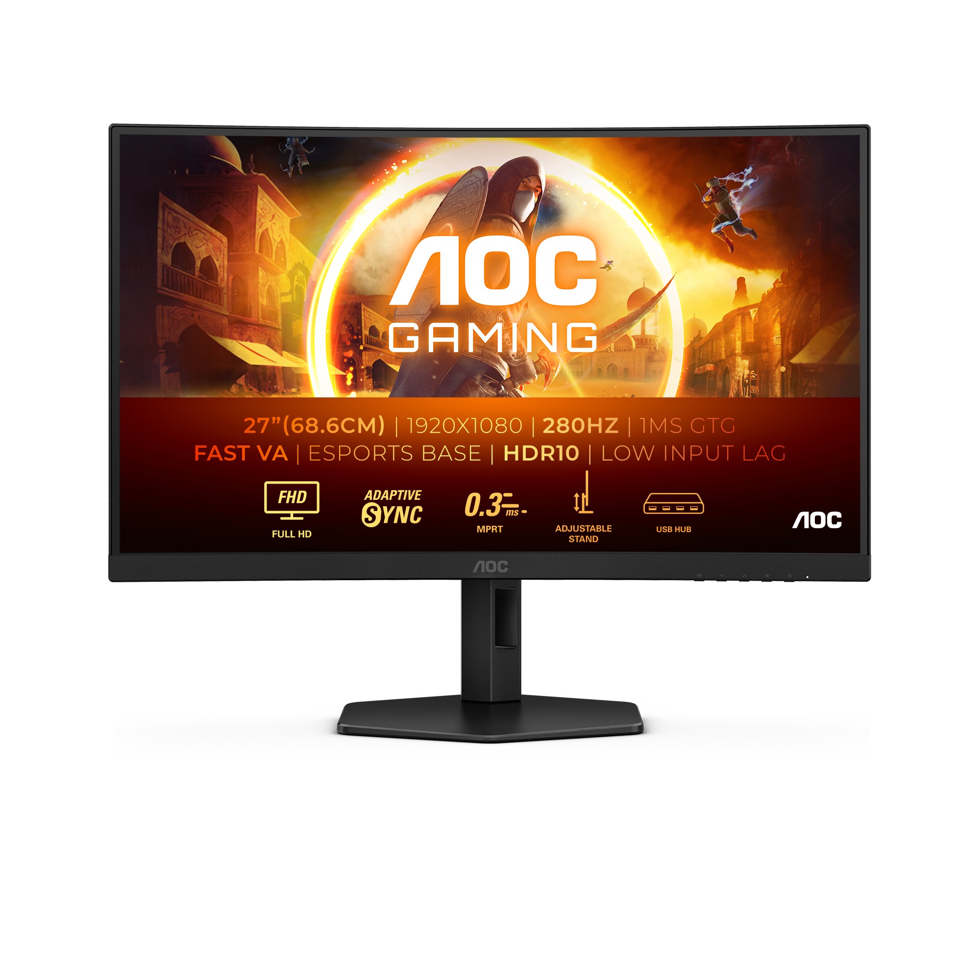 Monitor AOC C27G4ZXU 27 Nero Full HD Fast-VA Curvo USB-Hub 280Hz - Immagine 1