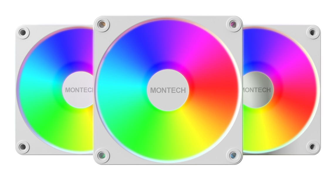 Ventole Montech GF120R V2 Lama Inversa ARGB 120mm Argb Kit Da 3 Bianco - Immagine 1