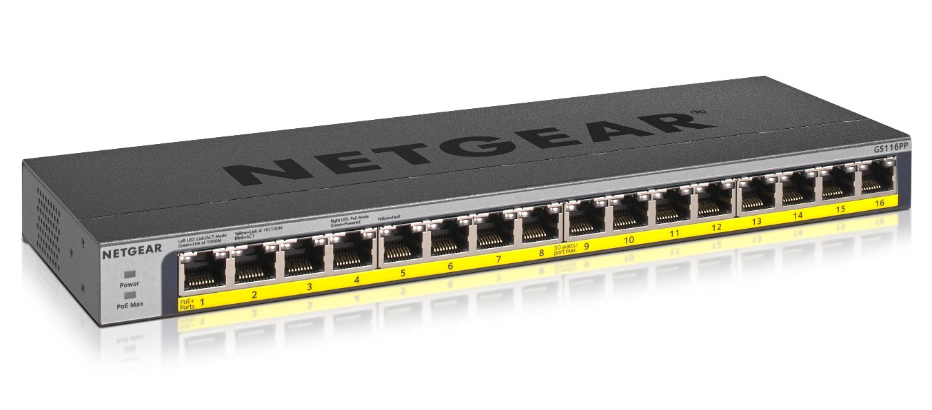 Switch NETGEAR GS116PP Non gestito Gigabit Ethernet 10/100/1000 Supporto Power over Ethernet (PoE) Nero - Immagine 1