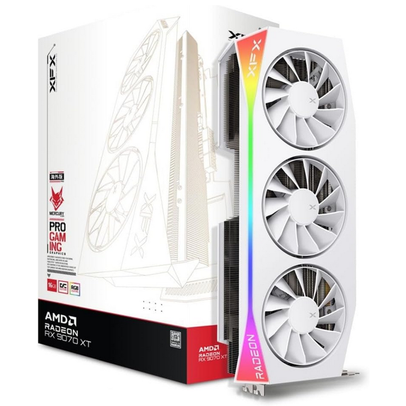 Scheda Video XFX AMD Radeon RX 9070XT MERCURY Gaming RGB 16GB OC GDDR6 Bianco - Immagine 1