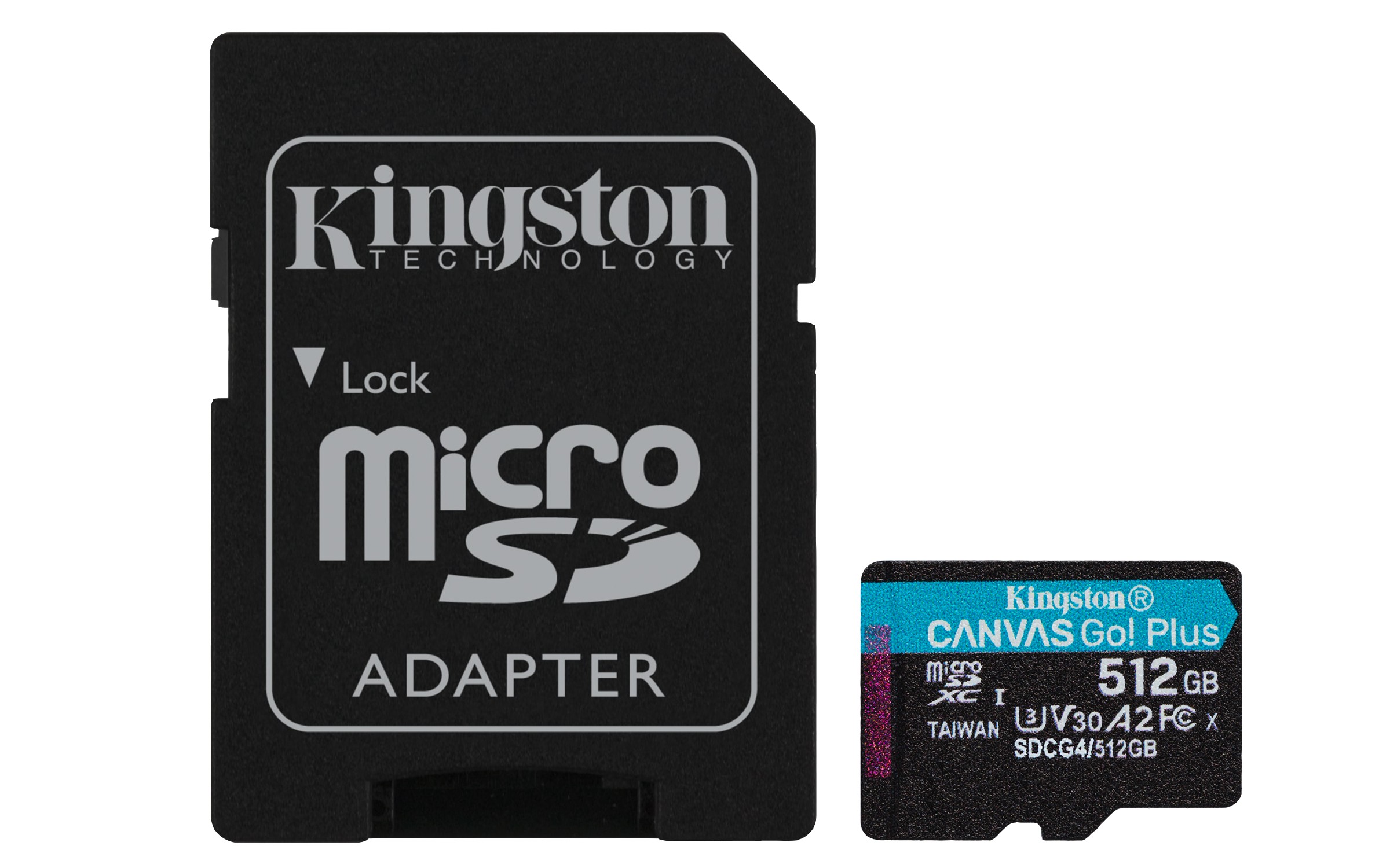 Scheda microSDXC Canvas Go Plus Kingston Technology Gen4 200MB/s A2 U3 V30 da 512 GB + adattatore - Immagine 1