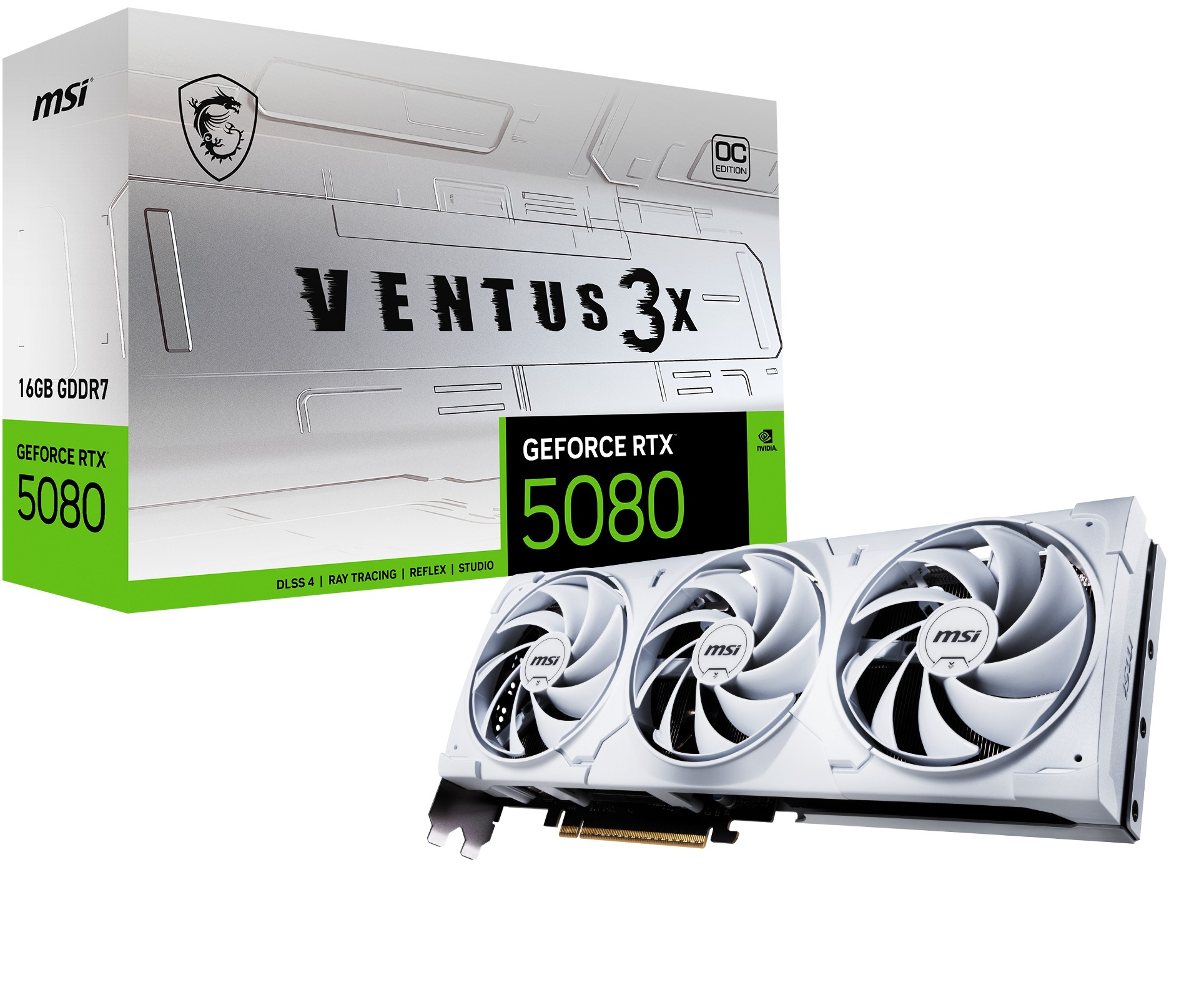 Scheda Video MSI Nvidia GeForce RTX 5080 16G Ventus 3x OC 16GMB GDDR7 Bianco - Immagine 1