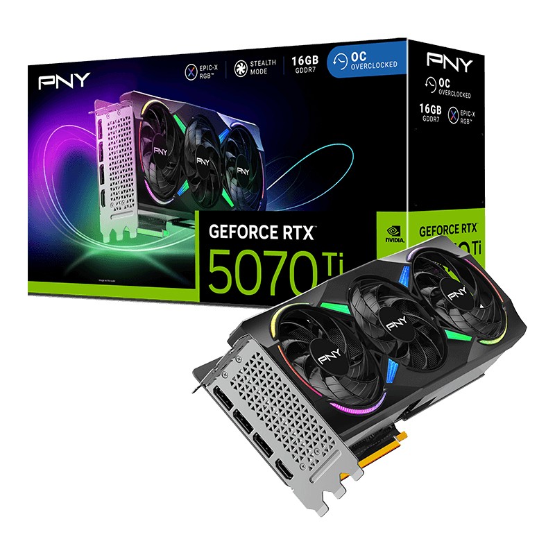 Scheda video PNY GeForce RTX 5070TI 16GB ARGB Gaming Overclocked Triple Fan - Immagine 1
