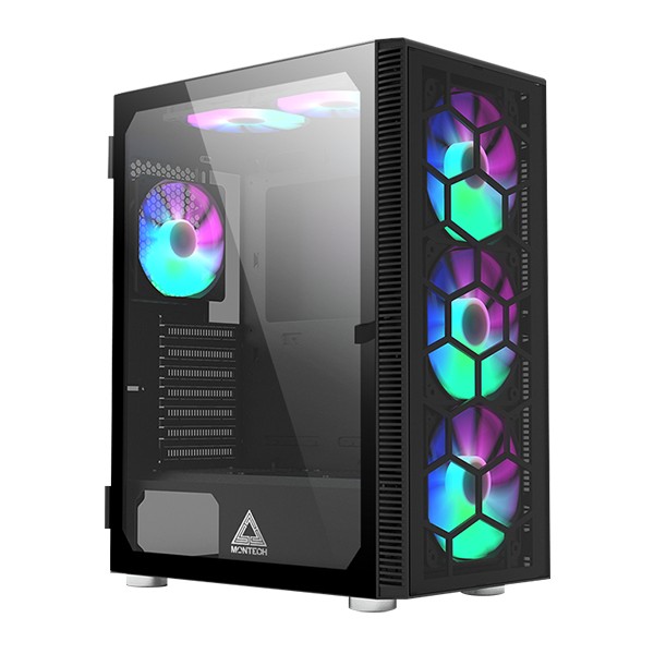 Case Montech X3 Glass Midi-Tower RGB Vetro Temperato Nero - Immagine 1