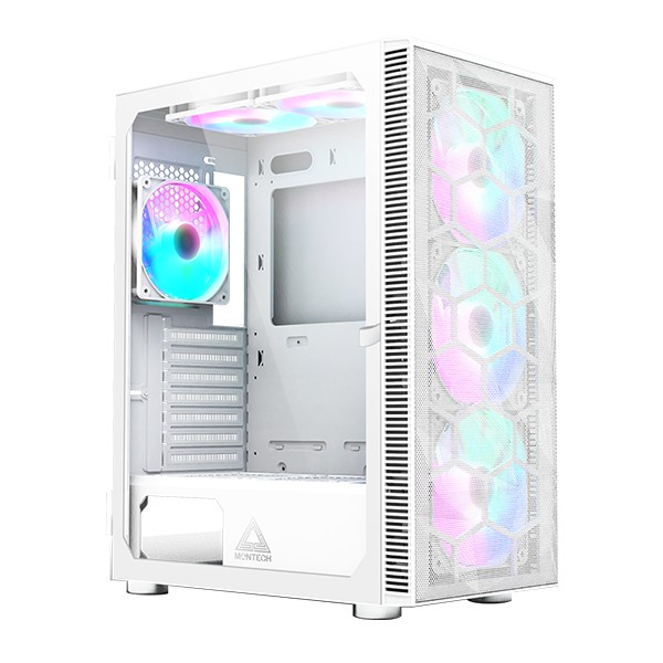 Case Montech X3 Mesh Midi-Tower RGB Vetro Temperato Bianco - Immagine 1