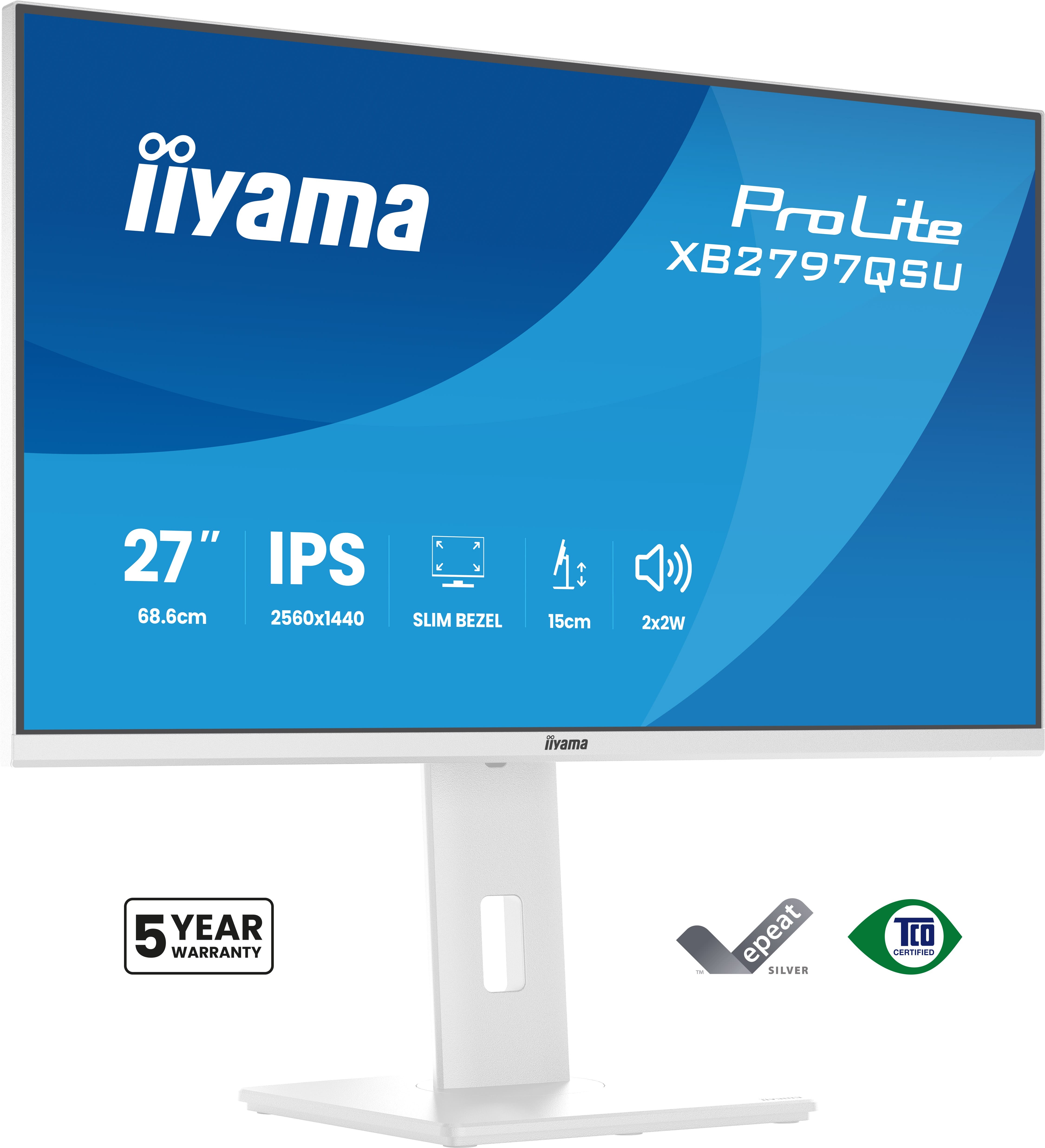Monitor iiyama ProLite XB2797QSU-W1 27 2560 x 1440 Pixel Quad HD LED Bianco - Immagine 1