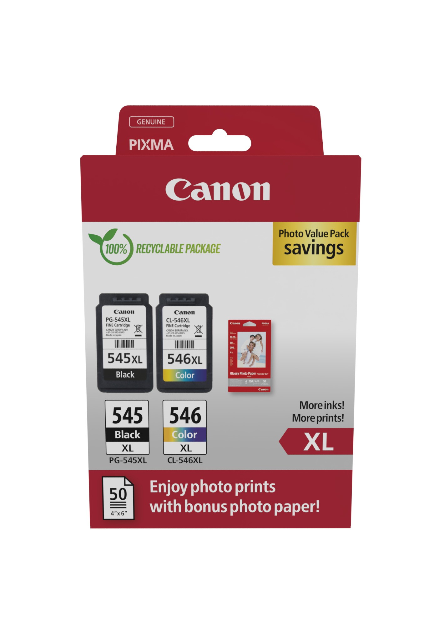 Value Pack Canon nero / differenti colori PG-545XL + CL-546XL + 10x15 cm Fotopapier 700 pagine - Immagine 1